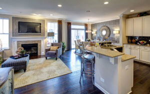 Kitchens at Lexington Hills in Palatine feature a variety of high-end options and features, including 3-inch plank hardwood flooring, 42-inch custom cabinetry and granite countertops.