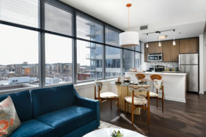 Designed by Morgante Wilson Architects for the E2 Designer Showcase, this two-bedroom, two-bath model apartment features unique high-end pieces selected to appeal to urban empty nesters. 