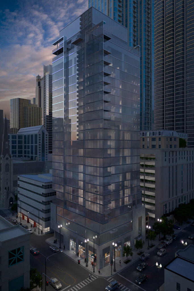 CA Ventures has commenced construction on a 26-story, 102-unit luxury rental tower at 8 E. Huron in Chicago’s Gold Coast. Located at the northeast corner of State and Huron streets, the tower is scheduled to deliver in October 2017.