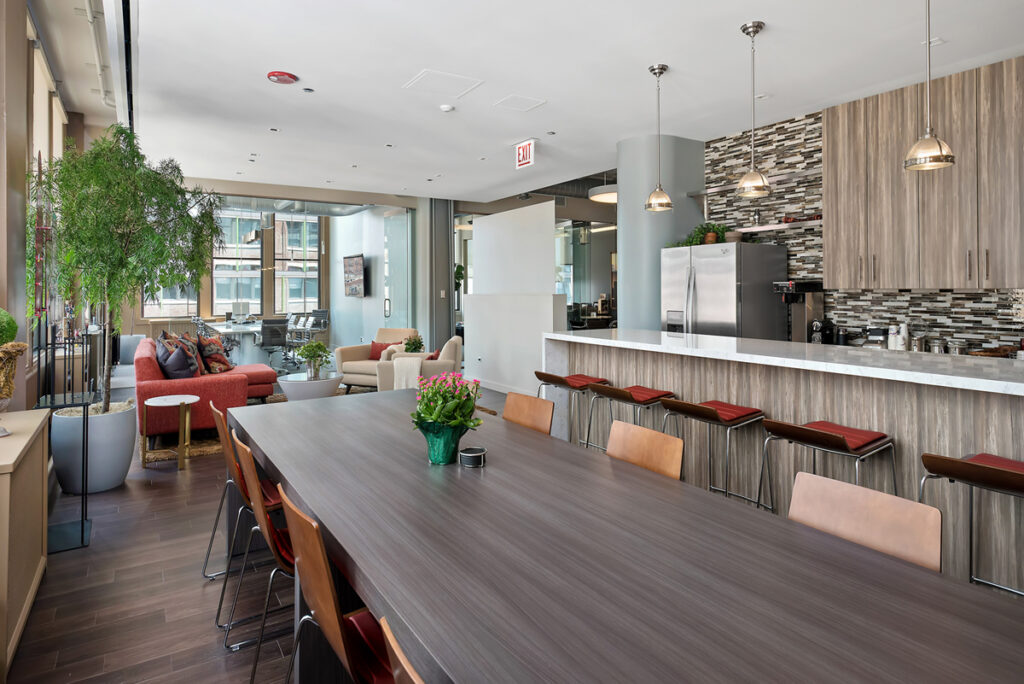 Fifield Cos.' new office at Burnham 600 includes a full kitchen and family room where employees gather for meetings, lunch-and-learns and guest speakers.