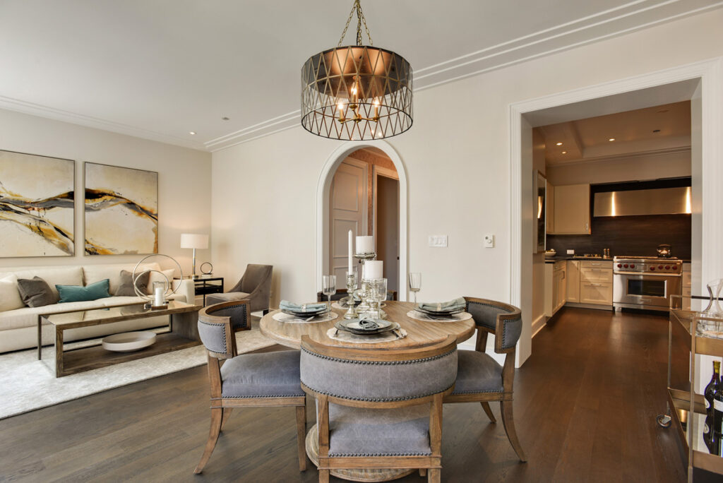 : Now available at The Ritz-Carlton Residences, Chicago, Magnificent Mile, the two-bedroom, two-bath, 1,505-square-foot 17B floorplan features open living and dining rooms off of the home’s foyer, while the European-inspired kitchen flows easily from the spacious area, perfect for entertaining. 