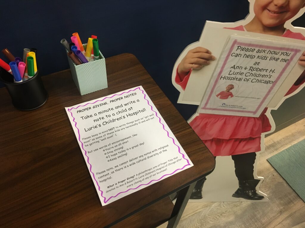 Proper Title's "Proper Notes" campaign invites visitors to write words of encouragement for the children at Lurie's.