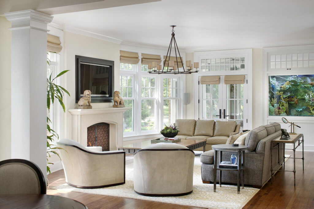 In this room by Morgante Wilson Architects, the television is framed like a piece of art.