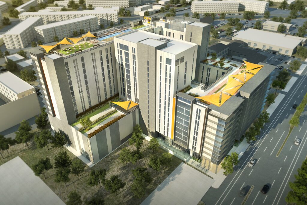 CA Student Living's 2017 deliveries include RISE on Apache, an 833-bed complex steps from the Arizona State University campus in Tempe, Ariz.