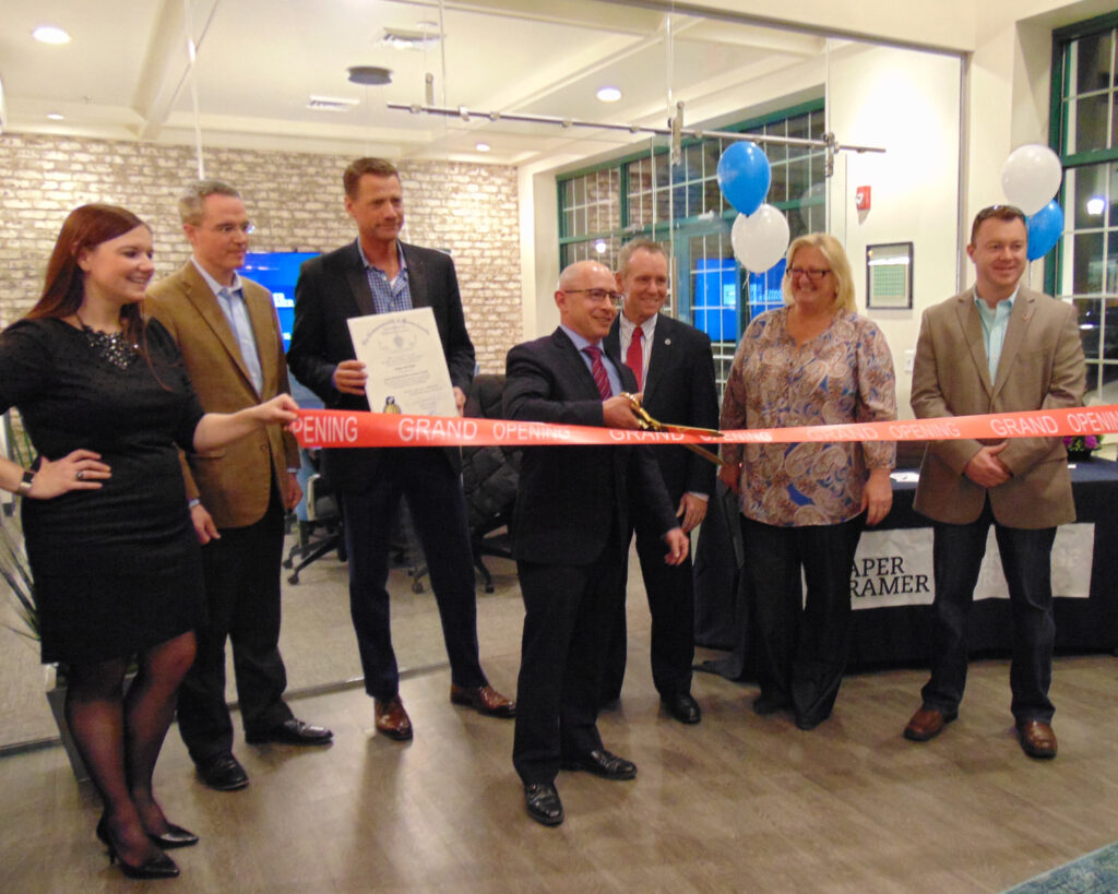 Draper and Kramer Mortgage Corp. celebrated the grand opening of its new Franklin, Mass., office on Thursday, Feb. 16. Pictured from left to right: Coleen Bogle, director of marketing, Draper and Kramer Mortgage Corp.; Kevin Kuechler, senior loan officer, Draper and Kramer Mortgage Corp.; Michael McNerney, senior vice president of business development, Draper and Kramer Mortgage Corp.; Michael Dunsky, branch manager, Draper and Kramer Mortgage Corp.; Honorable Jeffrey Roy, state representative for the 10th Norfolk District of Massachusetts; Laura O’Callaghan, president and CEO of the Milford Area Chamber of Commerce; and Franklin Town Councilor Matt Kelly, owner of Real Living Real Estate.