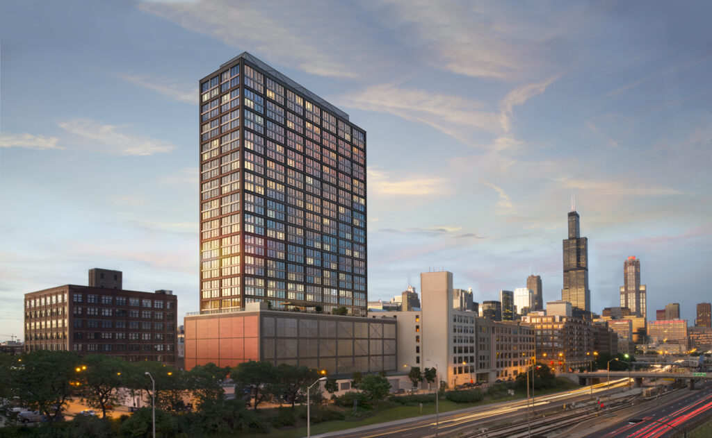 Designed by Morris Adjmi Architects, Landmark West Loop is scheduled to open this August and will include 300 luxury apartments.