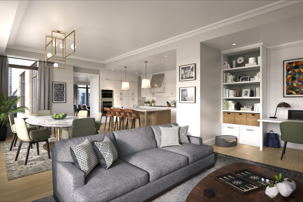 The ultra-luxury condominiums at One Bennett Park will feature large, light-filled great rooms at the center of each home
