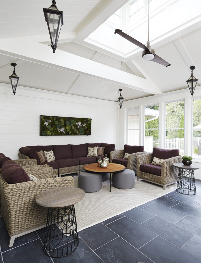 An inviting new screened-in porch was part of Morgante Wilson's full renovation of a vacation home in Grand Beach, Mich., for a Wilmette family of five.