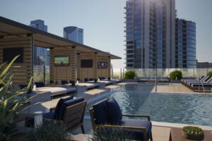 Located in the heart of Chicago’s River North neighborhood, SixForty’s 23rd-floor rooftop oasis includes private cabanas with TVs, a heated pool and a hot tub with magnificent views.