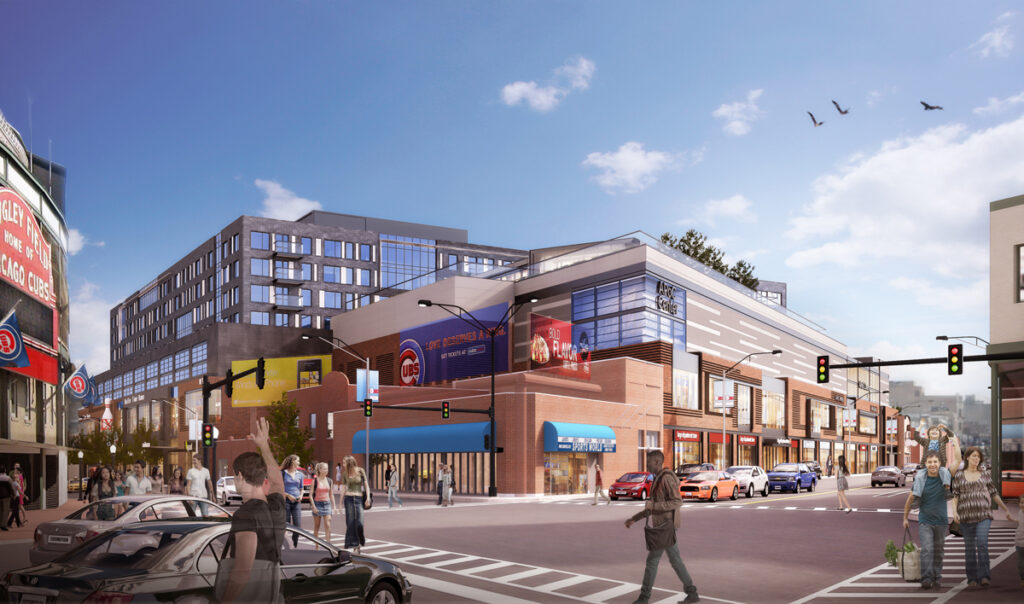 A southeast view of Addison & Clark, being developed by a joint venture of M&R Development and Bucksbaum Retail Properties and slated for completion in 2018.